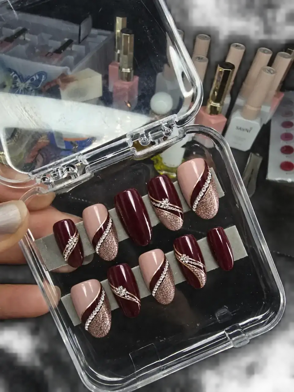 Blush pink chrome nail set
